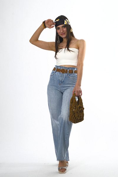 ABBRA Pantaloni de damă, 100% bumbac, cu talie fără cusături