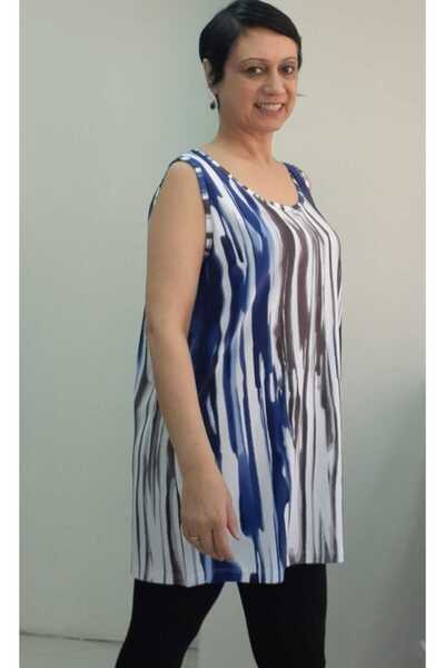 Mertcan Butik Tricou din vascoză din bumbac pieptănat cu curea groasă de culoare albastru și alb