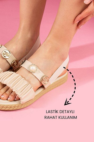 FUGA MODA Etna Beige Skin Pearl and Seal Accessory Strappy Sandals