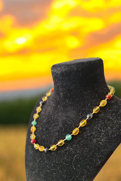 La'Vanti Designs Doğal Kehribar ve Doğal Taşlardan Oluşan Öğrenci Başarı Dikkat Ve Nazar Kolyesi