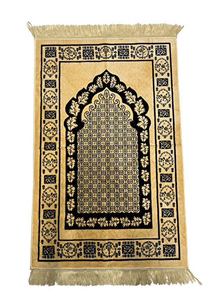 Altın Sarısı ve Siyah Desenli Kadife Seccade