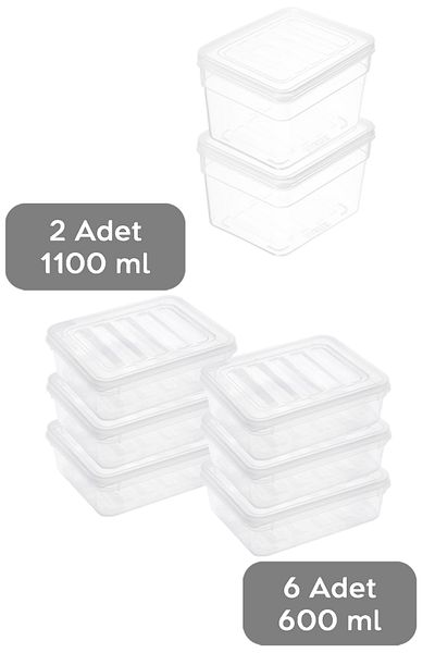Meleni Home Set of 8 Deep Shallow Food Storage Containers with Transparent Lid Microwave Compatible Organizer Organizer