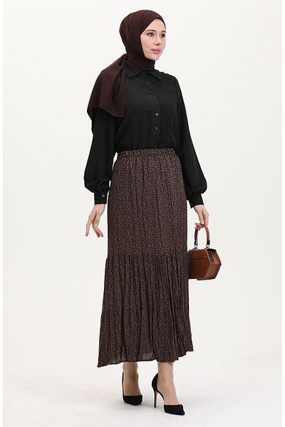 sefamerve Φούστα Φρέσκια Πλισέ Gypsy Large Size 3165A-03 Καφέ