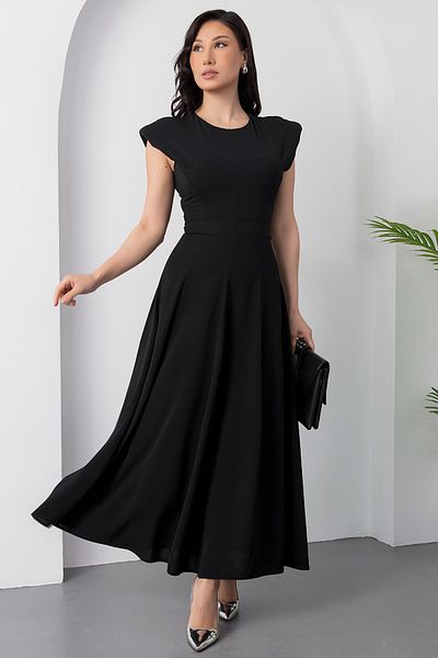 PULLIMM Crew Neck Shoulder Padded Tie Dress Ny4546