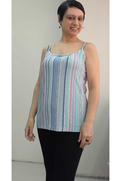Mertcan Butik Green Blue Red Colorful String Strap Combed Cotton Viscose T-Shirt