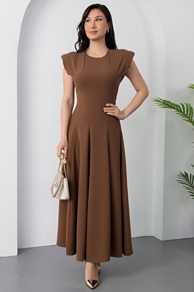 PULLIMM Bisiklet Yaka Omuz Vatkalı Bağlamalı Elbise NY4546