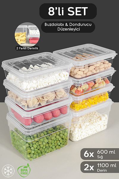Meleni Home Set of 8 Deep Shallow Food Storage Containers with Transparent Lid Microwave Compatible Organizer Organizer