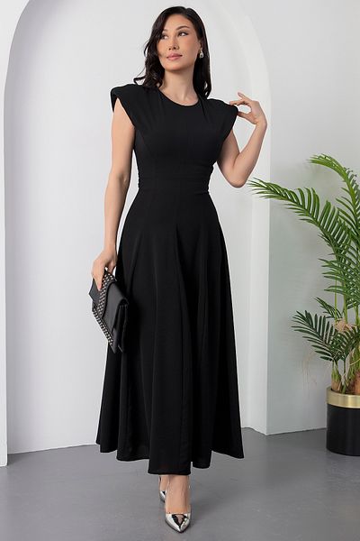 PULLIMM Crew Neck Shoulder Padded Tie Dress Ny4546