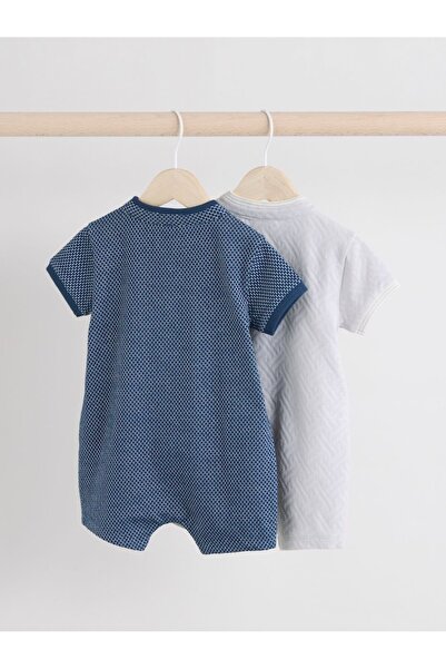 Next Baby 100% Cotton Navy Blue Gray 2-Piece Romper Set