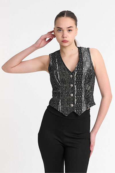 Laranor Desen4 Золота ґудзикова класична жилетка з візерунком Денна та вечірня елегантність 25l8011