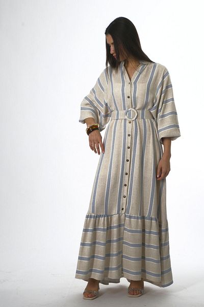 ABBRA Rochie de vară cu dungi cu guler de judecător pentru femei