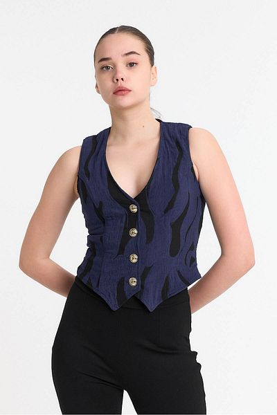 Laranor Desen2 سترة كلاسيكية منقوشة بأزرار ذهبية نهارية - أنيقة ليلية 25l8011