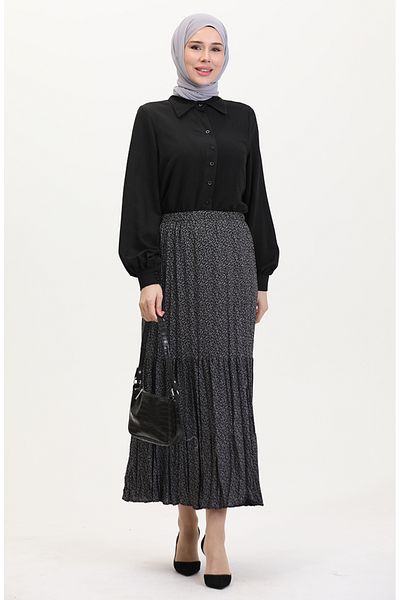 sefamerve Φούστα Φρέσκια Layered Gypsy Large Size 3165A-01 Μαύρη