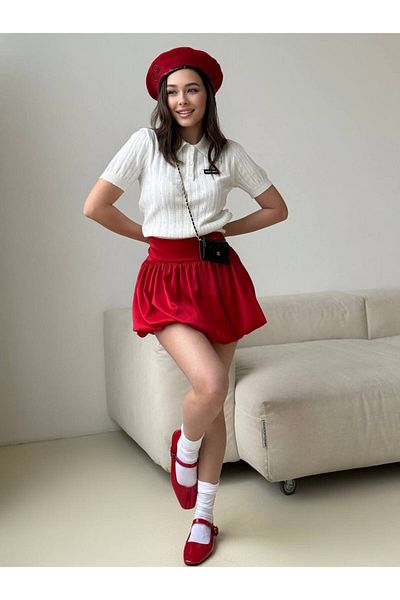 Stil Sepeti Women's Red Mini Balloon Skirt with Shorts Tl- 100040066