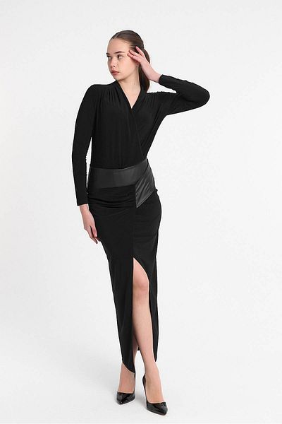 Laranor Slit Design Leather Detailed Skirt Day - Night Elegance 25L8012