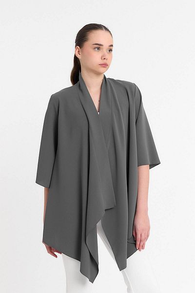 Laranor Gray Shawl Collar Three Quarter Sleeve Kimono - Cardigan - Beach Clothing 25L8019