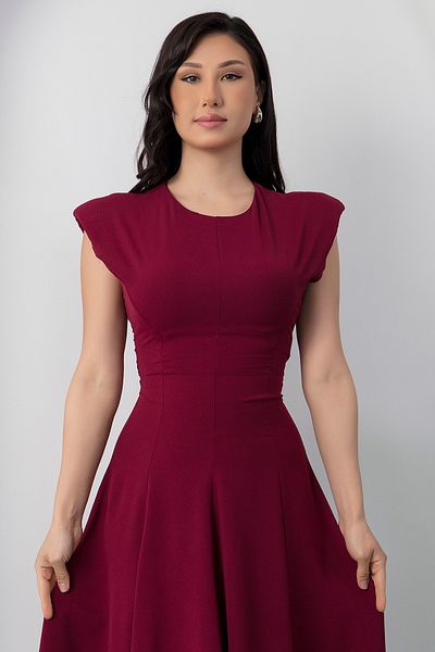 PULLIMM Crew Neck Shoulder Padded Tie Dress Ny4546