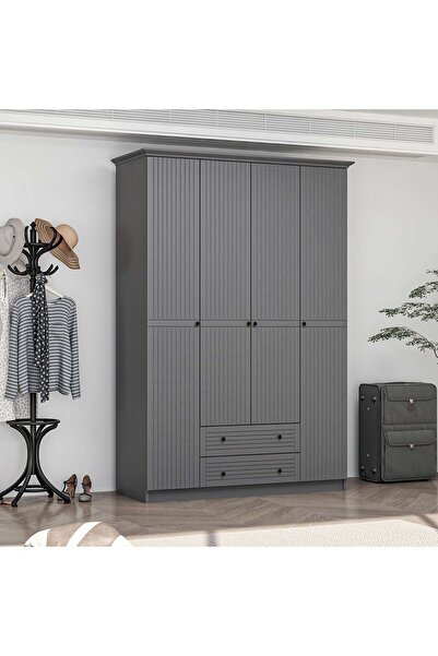 Minar Bona Avangart 4 Mebran Kapaklı 2 Çekmeceli Gardırop - Antrasit