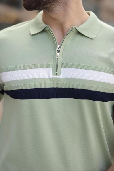 Madmext Ανδρικό μπλουζάκι πλεκτό πόλο με πράσινο φερμουάρ E7299
