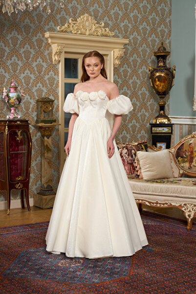 Lenta Wedding Beyaz Sindirella Model Çiçek Detaylı Maxi Boy Helen Gelinlik