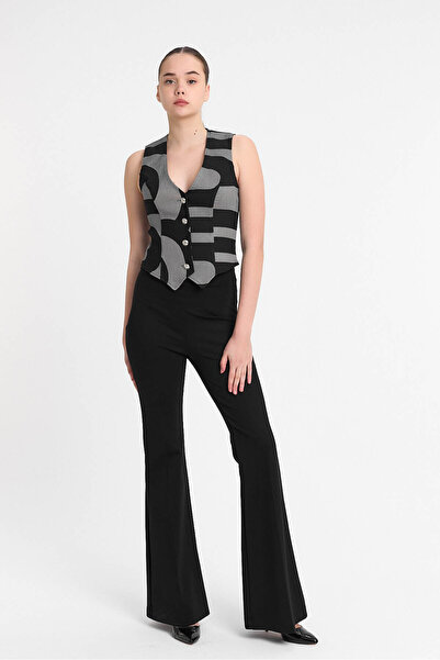 Laranor Desen3 Gold Buttoned Patterned Classic Cut Vest Day - Night Chic 25L8011