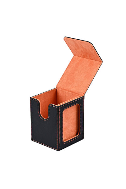 choice2 علبة أوراق لعب سوداء برتقالية اللون مع نافذة عرض، تتسع لأكثر من 120 و...