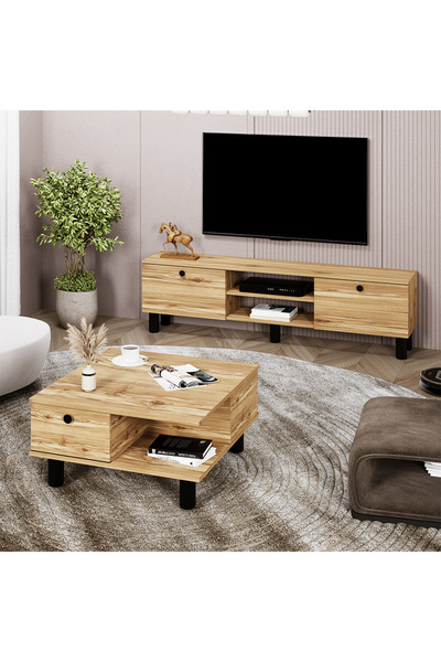 Kalender Dekor Sema Tv Ünitesi, Selin Orta Sehpa Bohem Ayaklı 2'li Takım