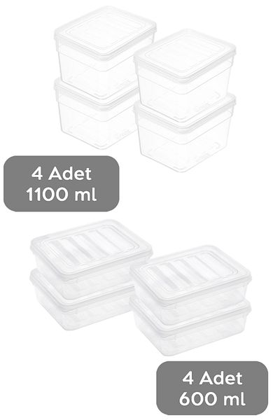 Meleni Home Deep 8-Piece Microwave Compatible Storage Container Set - Transparent Lid Organizer
