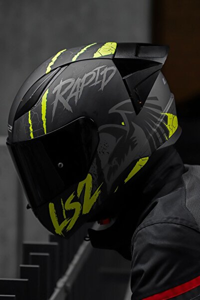 LS2 Rapıd 2 Race Raven Mat Siyah-gri-neon Sarı Kask