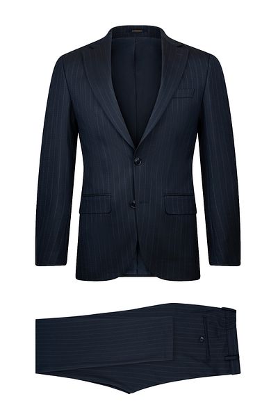 Hatemoğlu Navy Blue Slim Fit Striped Mono Collar Classic Suit