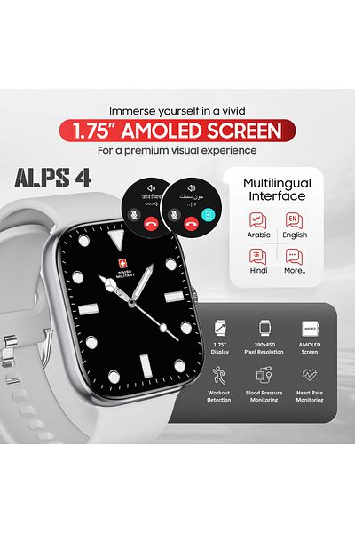 Swiss Military ALPS4 Smartwatch 1.75” AMOLED,BT Calling,Fitness Tracker, IP67, 7-Day Battery,iOS/Android Compatible