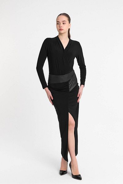 Laranor Slit Design Leather Detailed Skirt Day - Night Elegance 25L8012
