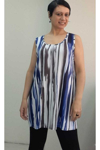 Mertcan Butik Tricou din vascoză din bumbac pieptănat cu curea groasă de culoare albastru și alb