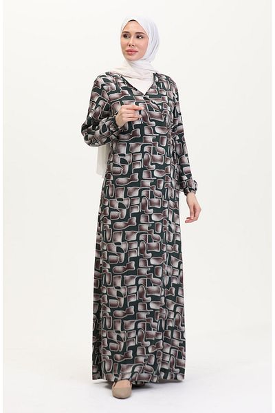 sefamerve Φόρεμα προσευχής με πλαϊνό δέσιμο 4483AG-01 Khaki Mink