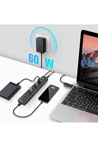 RSHTECH 11 Port Güçlendirilmiş USB C Hub 2X10 Gbps USB C 1X10 Gbps USB A Pd 20W 7x USB 3.0 5gbps Hub