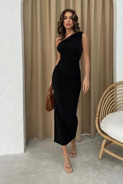 Sorridi Olean One Shoulder Draped Slit Sandy Maxi Dress