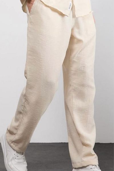 sunfyre Men's Baggy Fit Relaxed Cut Linen Trousers with Lacing at the Waist