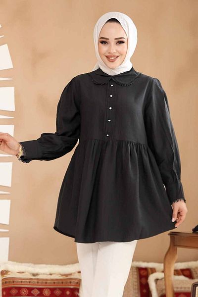 Neva Style سترة حجاب سوداء بياقة الطفل 40691S
