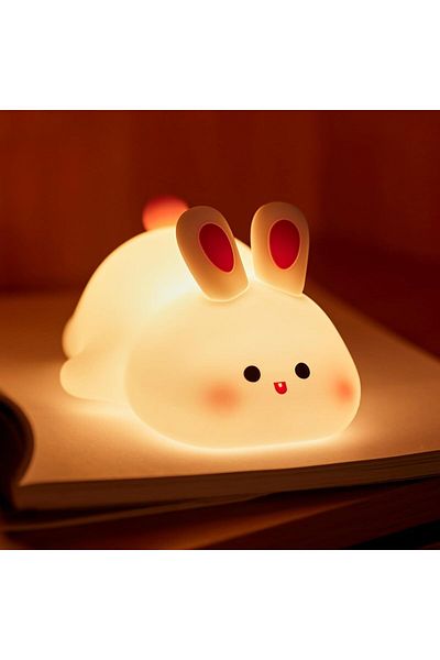 AWH Cute Rechargeable Rabbit Night Light, Portable Silicone LED Lamp for Kids & Room Decor