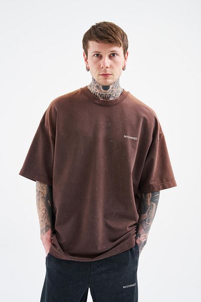 Machinist Unisex Oversize Washable Luxury Basic T-shirt Oak Coffee Θολό