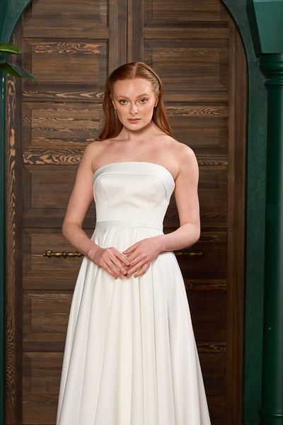 Lenta Wedding White Straight Neckline Midi Length Satin Engagement and Evening Dress