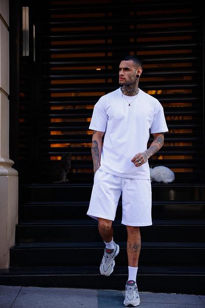 Pobudo White Color Crew Neck Shorts T-Shirt Set