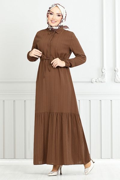 ModaMerve Φόρεμα Hijab με κορδόνια στη μέση 779ASE1099-M Μαύρισμα