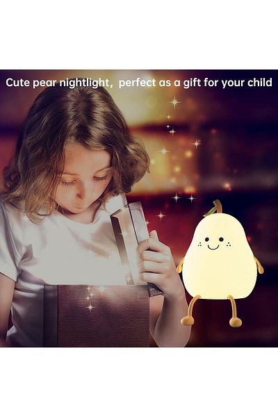 AWH Cute Pear Night Lamp, 7-Color Changing Silicone, Kawaii Night Light for Kids' Bedroom