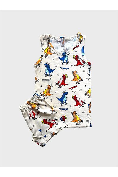 elmas kids Boy's Cotton Ecru Dinosaur Patterned Athlete Boxer Set
