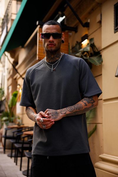 Pobudo Anthracite Color Half Sleeve Oversize T-Shirt