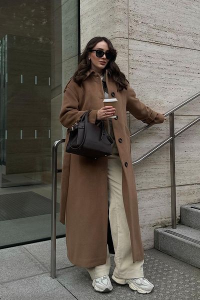 Olcay Πουκάμισο Oversize Γιακά Μακρύ Παλτό - Επωμίδες Λεπτομέρειες K. KAMEL 3064