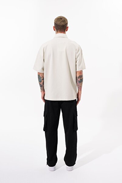 Machinist Ανδρικό μπλουζάκι Oversize Grey Polo Neck - Contrast Piping Printed