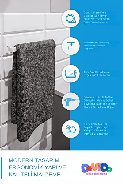 DeYiDo Yapışkanlı Metal Kağıt Havlu Peçetelik Pratik Yapışkanlı Demir Askılık Havluluk Banyo Mutfak Askısı