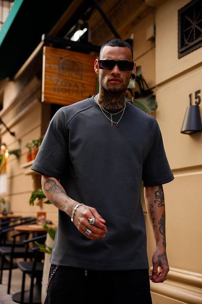 Pobudo Anthracite Color Half Sleeve Oversize T-Shirt